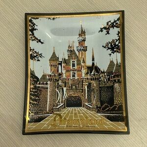 Disney Disneyland Gold Castle Vintage Tray Plate USA Walt Disney Productions